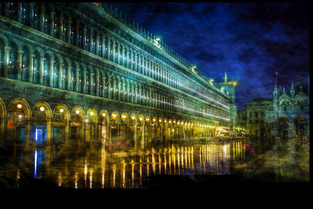 Venedig, Markusplatz bei Nacht